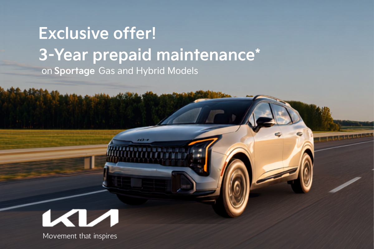 3-year prepaid maintenance offer on Kia Sportage Gas and Hybrid models